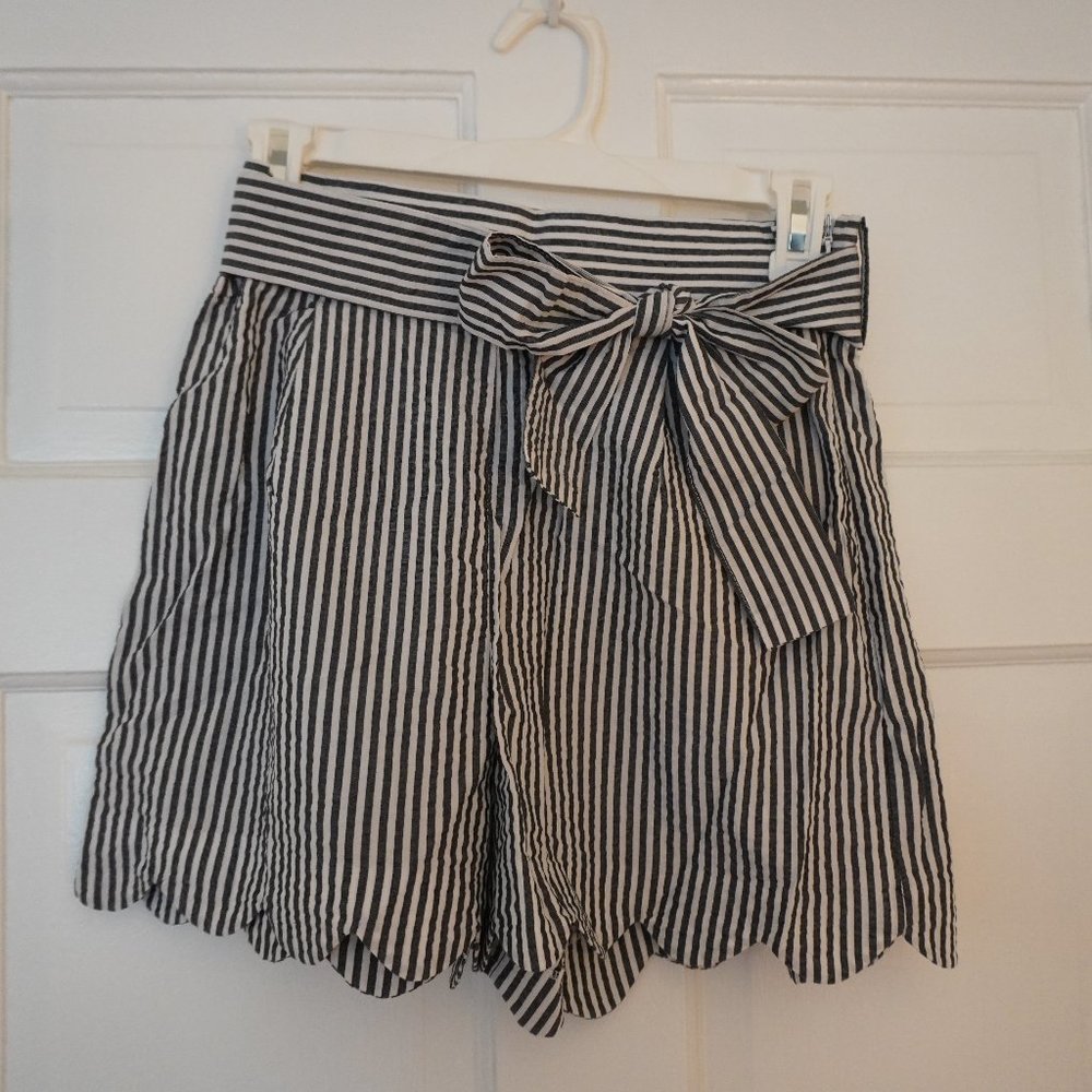 Seersucker High Waisted Scalloped Shorts